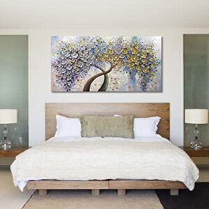 V-inspire Art,30x60 Inch Modern 3D Hand Painted Lucky Flower Tree Oil Paintings Acrylic Painted Wood Frame Decoration Abstract Canvas Wall Art Living Room Bedroom Dining Room Home Ornament