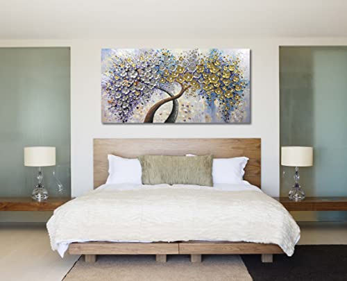 V-inspire Art,30x60 Inch Modern 3D Hand Painted Lucky Flower Tree Oil Paintings Acrylic Painted Wood Frame Decoration Abstract Canvas Wall Art Living Room Bedroom Dining Room Home Ornament