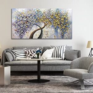 V-inspire Art,30x60 Inch Modern 3D Hand Painted Lucky Flower Tree Oil Paintings Acrylic Painted Wood Frame Decoration Abstract Canvas Wall Art Living Room Bedroom Dining Room Home Ornament