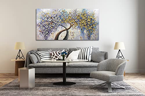 V-inspire Art,30x60 Inch Modern 3D Hand Painted Lucky Flower Tree Oil Paintings Acrylic Painted Wood Frame Decoration Abstract Canvas Wall Art Living Room Bedroom Dining Room Home Ornament