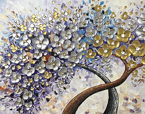 V-inspire Art,30x60 Inch Modern 3D Hand Painted Lucky Flower Tree Oil Paintings Acrylic Painted Wood Frame Decoration Abstract Canvas Wall Art Living Room Bedroom Dining Room Home Ornament