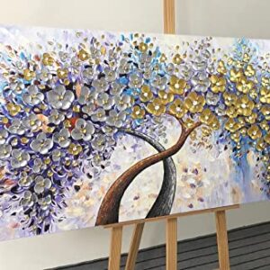 V-inspire Art,30x60 Inch Modern 3D Hand Painted Lucky Flower Tree Oil Paintings Acrylic Painted Wood Frame Decoration Abstract Canvas Wall Art Living Room Bedroom Dining Room Home Ornament