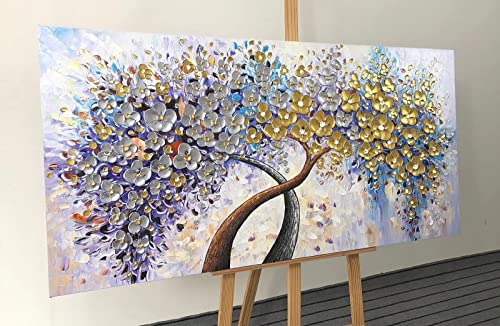 V-inspire Art,30x60 Inch Modern 3D Hand Painted Lucky Flower Tree Oil Paintings Acrylic Painted Wood Frame Decoration Abstract Canvas Wall Art Living Room Bedroom Dining Room Home Ornament