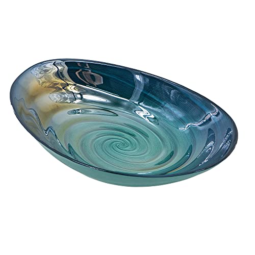 A&B Home Glass Fruit Bowl - Blue Green Decorative Bowl, Large Glass Bowl Tabletop Home Décor, Coffee Table Centerpiece Assecories, 13" x 9" x 3"