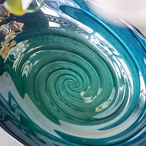 A&B Home Glass Fruit Bowl - Blue Green Decorative Bowl, Large Glass Bowl Tabletop Home Décor, Coffee Table Centerpiece Assecories, 13" x 9" x 3"