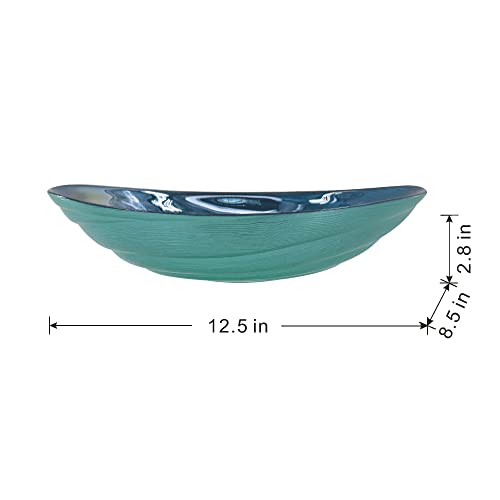 A&B Home Glass Fruit Bowl - Blue Green Decorative Bowl, Large Glass Bowl Tabletop Home Décor, Coffee Table Centerpiece Assecories, 13" x 9" x 3"