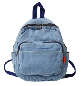 zeho denim backpack jeans backpacks student backpack high school bookbags retro daypack, light jean blue, one size