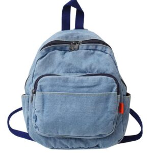 ZEHO Denim Backpack Jeans Backpacks Student Backpack High School Bookbags Retro Daypack, Light Jean Blue, One Size