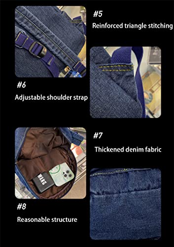 ZEHO Denim Backpack Jeans Backpacks Student Backpack High School Bookbags Retro Daypack, Light Jean Blue, One Size