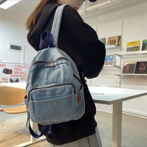 ZEHO Denim Backpack Jeans Backpacks Student Backpack High School Bookbags Retro Daypack, Light Jean Blue, One Size