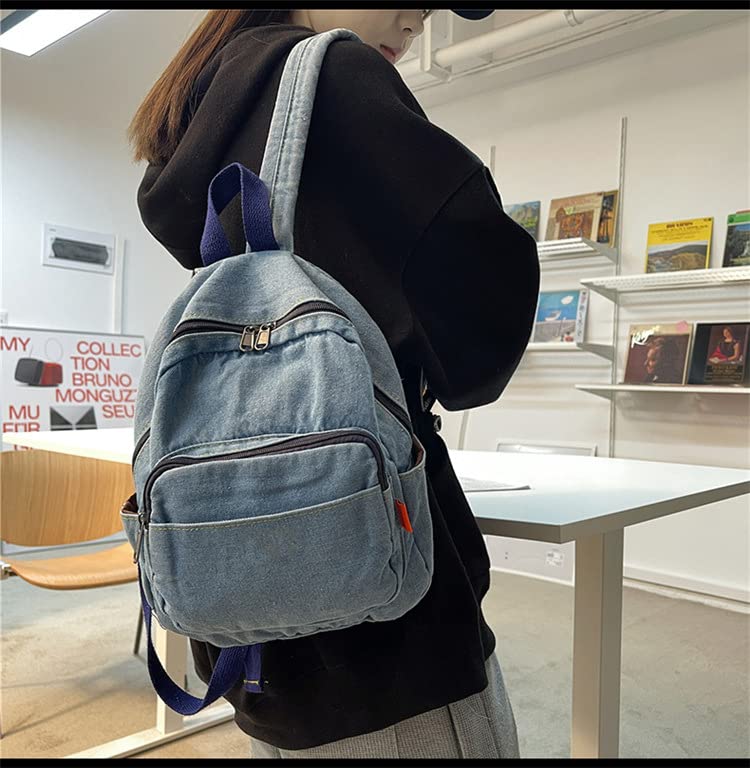 ZEHO Denim Backpack Jeans Backpacks Student Backpack High School Bookbags Retro Daypack, Light Jean Blue, One Size