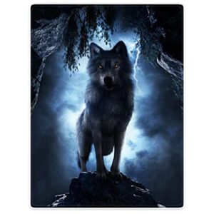 sxchen 60″x80″ blankets plush sofa bed throw wolf in the forest lightning