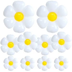 cadeya 10 pcs daisy balloons, huge white flower aluminum foil balloons for birthday, baby shower, wedding, daisy party decorations supplies