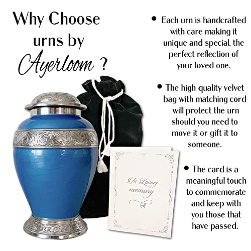 Ayerloom Urn for Human Ashes, Peaceful Blue Adult Memorial Urn for Mom, Dad, Husband or Wife, Funeral Cremation Urn