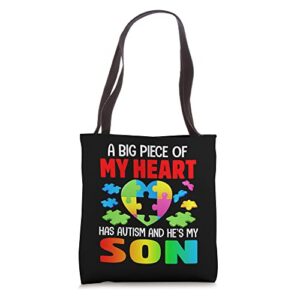 a big piece of my heart has autism and he’s my son tote bag