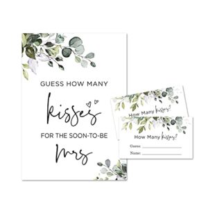 invitationhouse boho greenery how many kisses for the mrs, bridal shower game (48 cards + 1 sign)