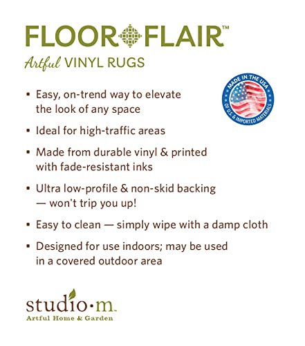 Studio M Floor Flair Jubilee - 2.5 x 7 Ft Decorative Vinyl Rug - Non-Slip, Waterproof Floor Mat - Easy to Clean, Ultra Low Profile - Printed in The USA