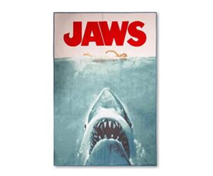 jaws movie poster printed area rug | indoor floor mat, accent rugs for living room and bedroom, home decor for kids playroom | steven spielberg classic movie gifts and collectibles | 52 x 78 inches
