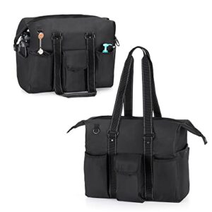 damero nurse bag for work, home health nurse bag with zip-top closure and side fasten snaps for home visits, health care, black