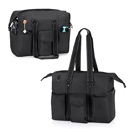 Damero Nurse Bag for Work, Home Health Nurse Bag with Zip-Top Closure and Side Fasten Snaps for Home Visits, Health Care, Black