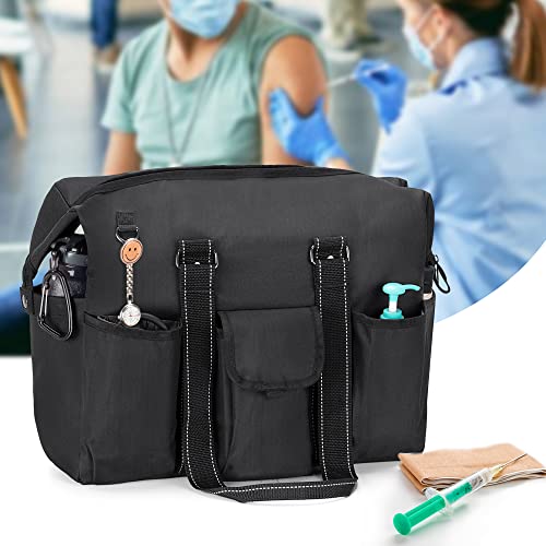 Damero Nurse Bag for Work, Home Health Nurse Bag with Zip-Top Closure and Side Fasten Snaps for Home Visits, Health Care, Black