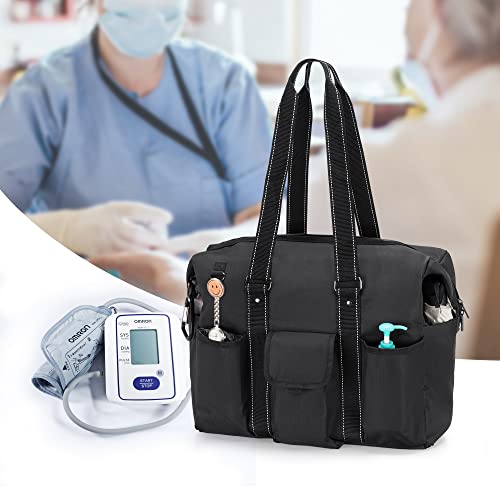 Damero Nurse Bag for Work, Home Health Nurse Bag with Zip-Top Closure and Side Fasten Snaps for Home Visits, Health Care, Black