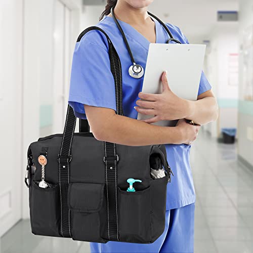 Damero Nurse Bag for Work, Home Health Nurse Bag with Zip-Top Closure and Side Fasten Snaps for Home Visits, Health Care, Black