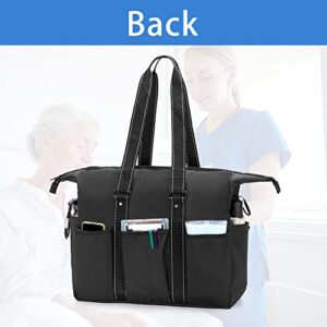 Damero Nurse Bag for Work, Home Health Nurse Bag with Zip-Top Closure and Side Fasten Snaps for Home Visits, Health Care, Black