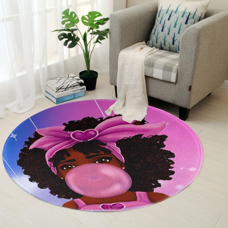 RUI＆TONG Modern Round Area Rug Black Girl Magic African Girl Blowing Bubble Gum Super Soft Cozy Rug Suitable for Floor Home Bedroom Diameter 24 inches ( 60cm)