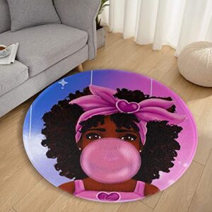 RUI＆TONG Modern Round Area Rug Black Girl Magic African Girl Blowing Bubble Gum Super Soft Cozy Rug Suitable for Floor Home Bedroom Diameter 24 inches ( 60cm)