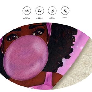 RUI＆TONG Modern Round Area Rug Black Girl Magic African Girl Blowing Bubble Gum Super Soft Cozy Rug Suitable for Floor Home Bedroom Diameter 24 inches ( 60cm)