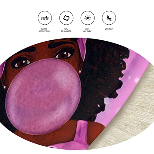 RUI＆TONG Modern Round Area Rug Black Girl Magic African Girl Blowing Bubble Gum Super Soft Cozy Rug Suitable for Floor Home Bedroom Diameter 24 inches ( 60cm)