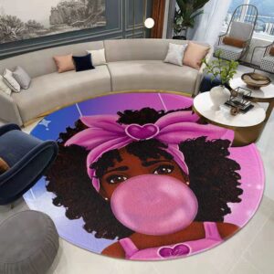 RUI＆TONG Modern Round Area Rug Black Girl Magic African Girl Blowing Bubble Gum Super Soft Cozy Rug Suitable for Floor Home Bedroom Diameter 24 inches ( 60cm)