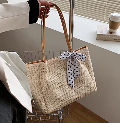 Summer Beach Tote Bag for Women Straw Beach Tote Bow Handbag Hobo Purse for Travel Vocation