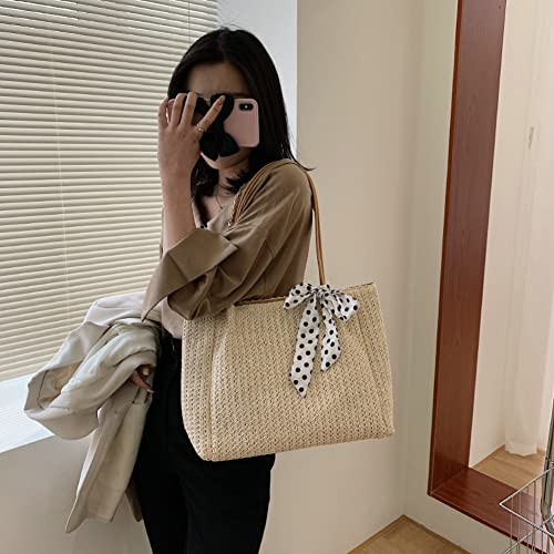 Summer Beach Tote Bag for Women Straw Beach Tote Bow Handbag Hobo Purse for Travel Vocation