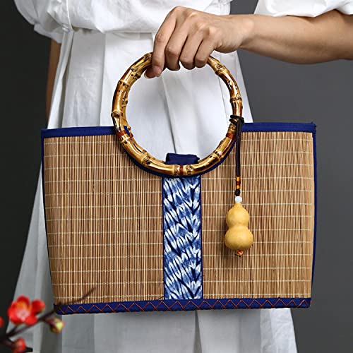 JINYISI Bamboo bag, Bamboo purse, Straw purses for women, Straw purse,Bamboo bag storage organizer, Bamboo bags for women, Bamboo Silk Tote Bag, Bamboo straw bag