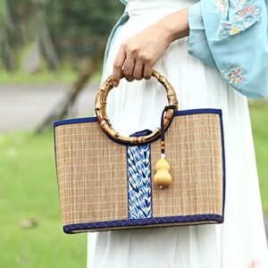 JINYISI Bamboo bag, Bamboo purse, Straw purses for women, Straw purse,Bamboo bag storage organizer, Bamboo bags for women, Bamboo Silk Tote Bag, Bamboo straw bag