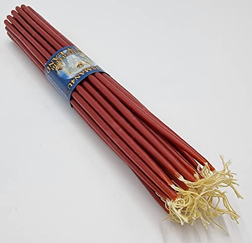 33 Natural 100% Beeswax Taper Candles 11 inch Tall Blessed Church Jerusalem Holy Land Candles (Red)