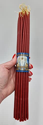 33 Natural 100% Beeswax Taper Candles 11 inch Tall Blessed Church Jerusalem Holy Land Candles (Red)