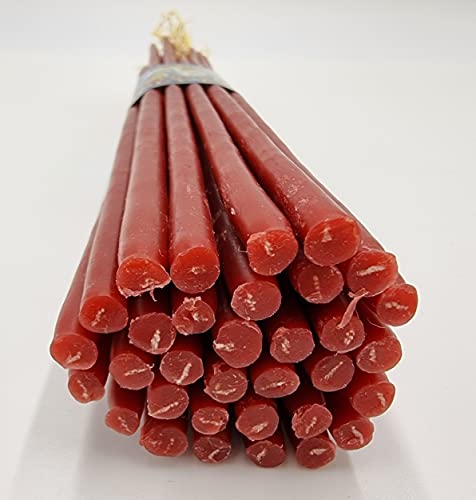 33 Natural 100% Beeswax Taper Candles 11 inch Tall Blessed Church Jerusalem Holy Land Candles (Red)