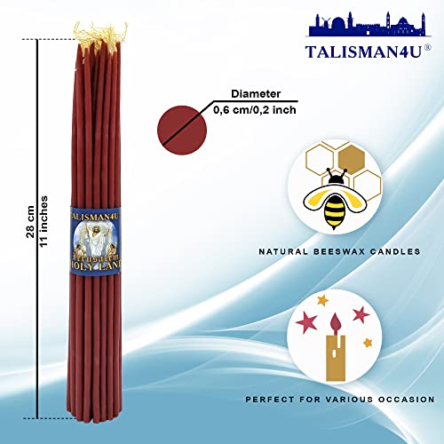 33 Natural 100% Beeswax Taper Candles 11 inch Tall Blessed Church Jerusalem Holy Land Candles (Red)