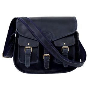 ruzioon leather crossbody purse women shoulder bag satchel ladies travel purse genuine leather (vintage dark blue)