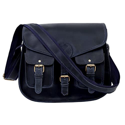 Ruzioon Leather Crossbody Purse Women Shoulder Bag Satchel Ladies Travel Purse Genuine Leather (vintage dark blue)