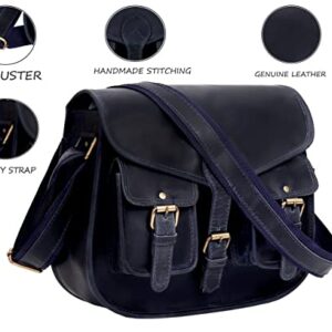 Ruzioon Leather Crossbody Purse Women Shoulder Bag Satchel Ladies Travel Purse Genuine Leather (vintage dark blue)