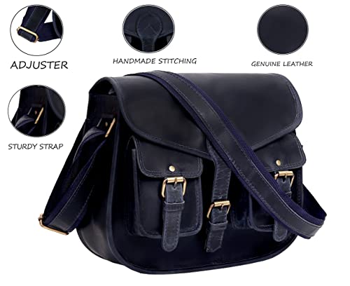 Ruzioon Leather Crossbody Purse Women Shoulder Bag Satchel Ladies Travel Purse Genuine Leather (vintage dark blue)