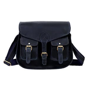 Ruzioon Leather Crossbody Purse Women Shoulder Bag Satchel Ladies Travel Purse Genuine Leather (vintage dark blue)