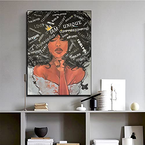 Black Queen Wall Art Black Women African American Canvas Wall Art Portrait Inspirational Wall Art Contemporary Abstract Canvas Prints Painting Home Decor For Bedroom Living Room Decoration Inspirational Living Room Bedroom Home Decoration Art (16×24inch)