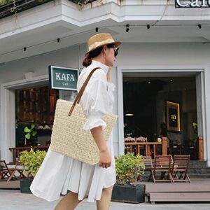 Womens Large Straw Beach Tote Bag Handmade Woven Shoulder Bag Handbag Purse for Summer (Beige)