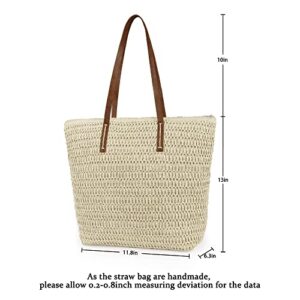 Womens Large Straw Beach Tote Bag Handmade Woven Shoulder Bag Handbag Purse for Summer (Beige)