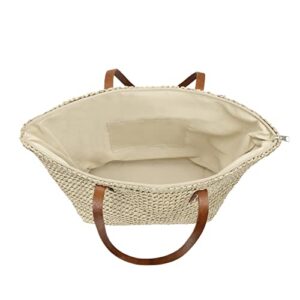 Womens Large Straw Beach Tote Bag Handmade Woven Shoulder Bag Handbag Purse for Summer (Beige)